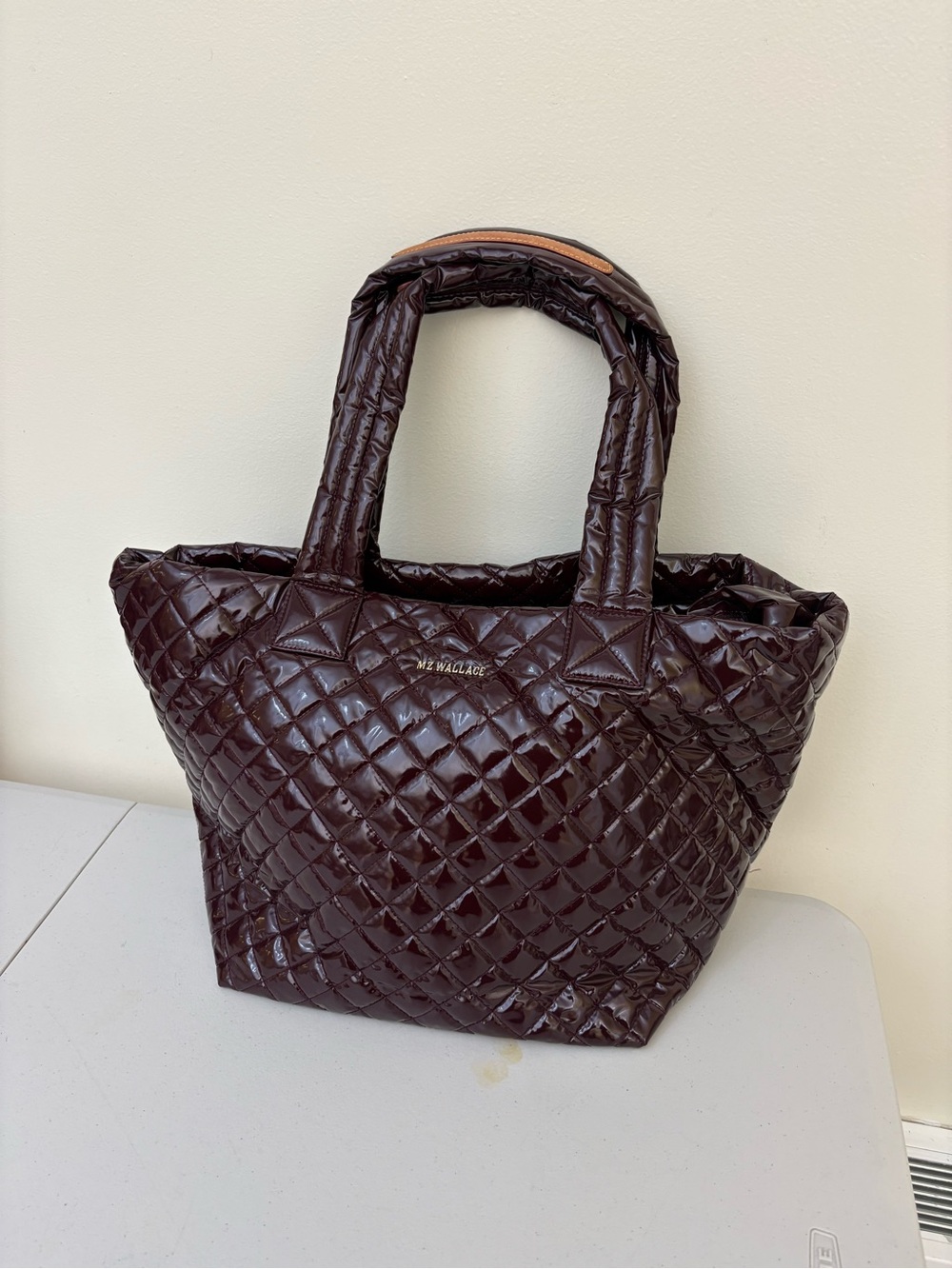 MZ Wallace Quilted Tote in Dark Brown Patent